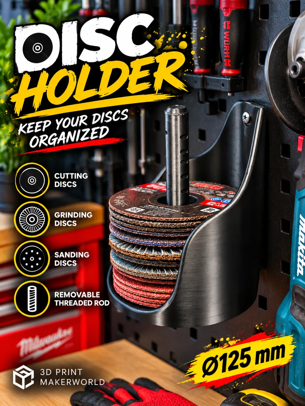 125mm Angle Grinder Disc Holder, Wall Organizer, photo 2 of 4 - 125mm Angle Grinder Disc Holder, Wall Organizer Tools