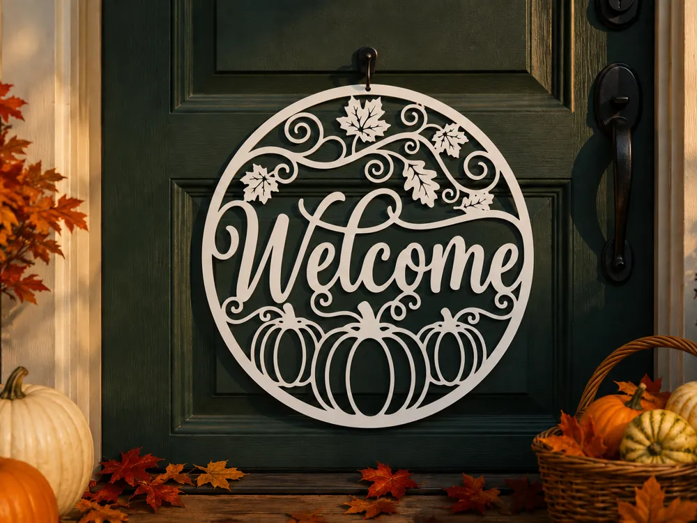 Autumn Welcome Sign, Pumpkin Door Decor