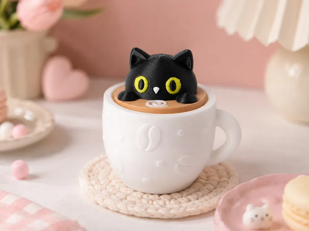 Black Cat Cup Clicker - Kawaii Coffee Fidget Toy - 3D printed Other Toys & Games, in stock in India