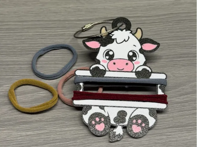 Cow Hair Tie Holder Keychain