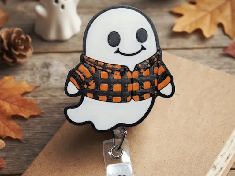 Cozy Ghost in Flannel Badge Reel Face/Magnet