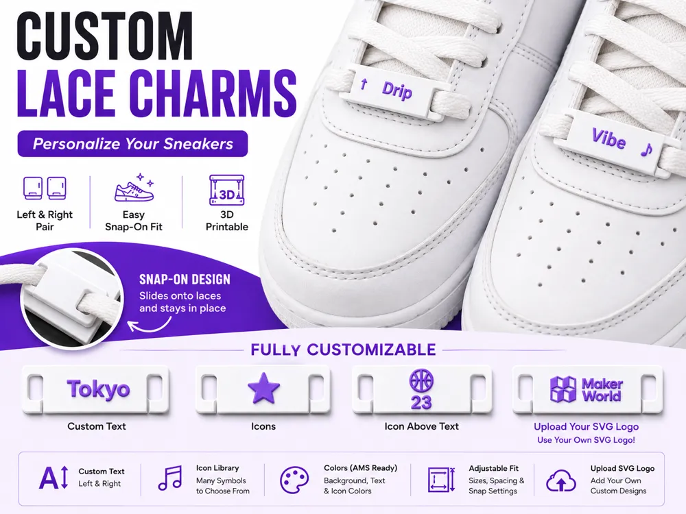 Custom Sneaker Lace Charms - Text, Icons, SVG Logo