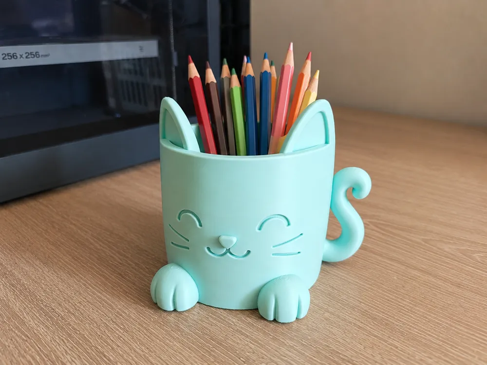Cute Cat Pencil Holder, Kawaii Desk Organizer - 3D printed Office, in stock in India