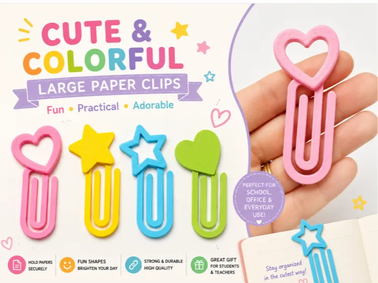 Cute Heart & Star Big Paper Clips