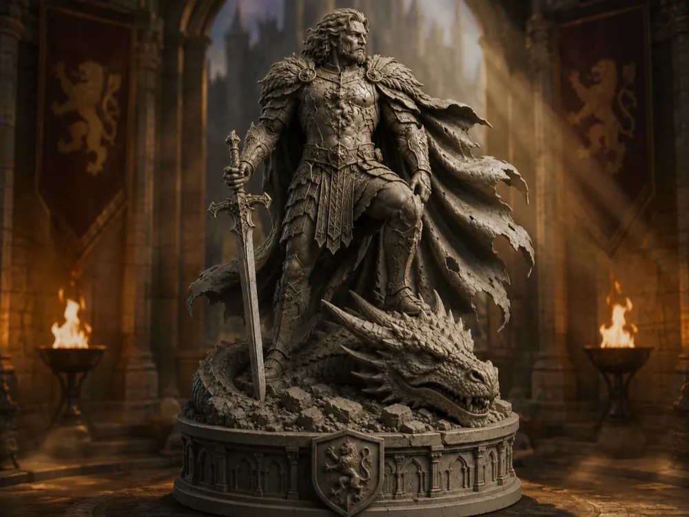 Dragon Slayer Warrior-Epic Fantasy Knight Statue