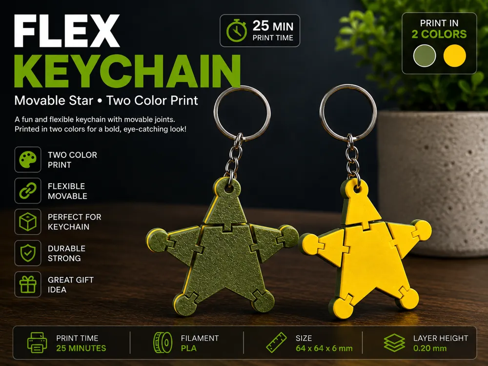 Flexi Star Keychain - 3D printed Festivities, in stock in India