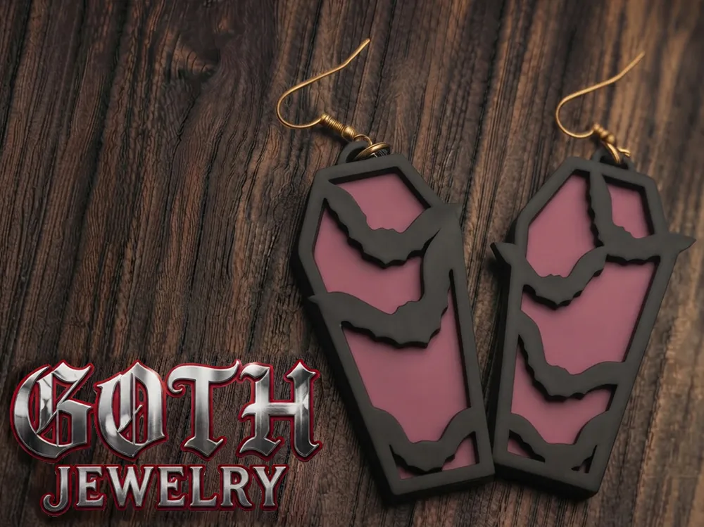 Goth Jewelry - Coffin bats earrings - 3D printed Earrings, in stock in India