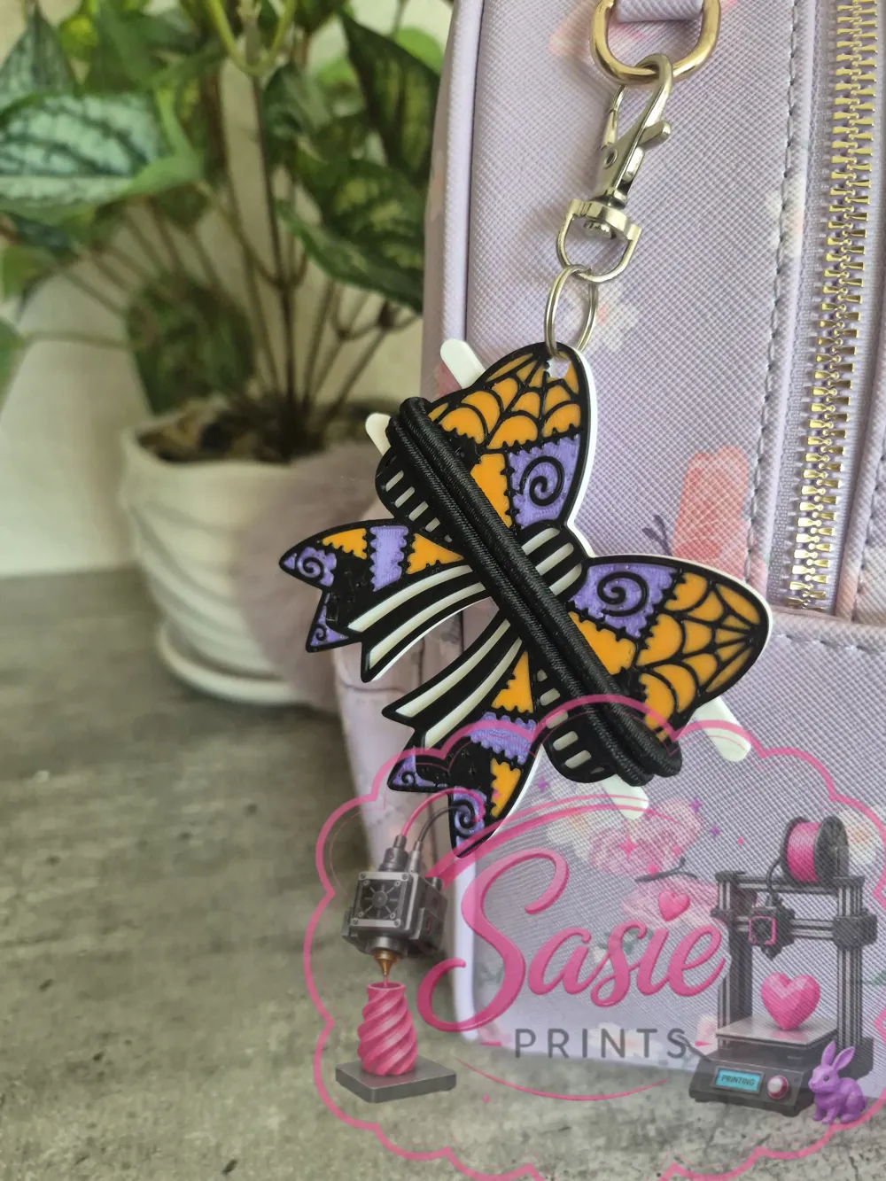Halloween Bow Hair Tie Holder Keychain, photo 4 of 4 - Halloween Bow Hair Tie Holder Keychain Fashion