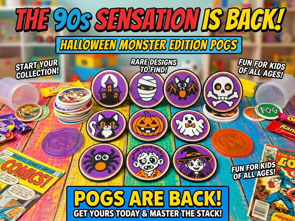 Halloween Pogs Collection, 10 Spooky Tokens