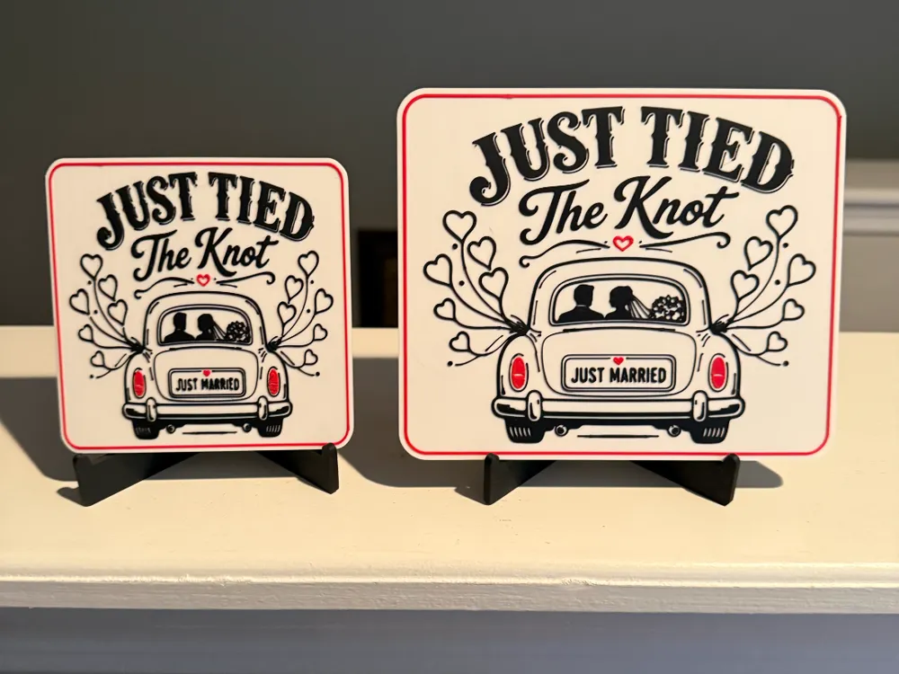 JUST TIED THE KNOT - JUST MARRIED SIGN AND COASTER