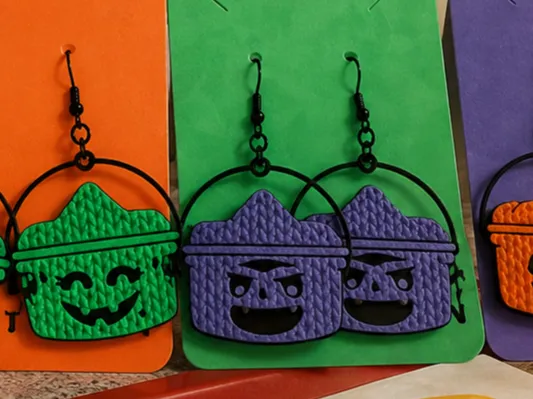 Knit Purple Boo Bucket Earrings