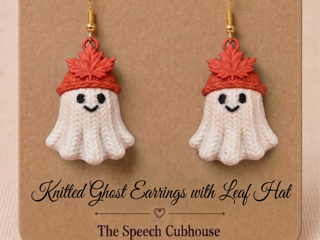 Knitted Ghost Earrings with Leaf Hat