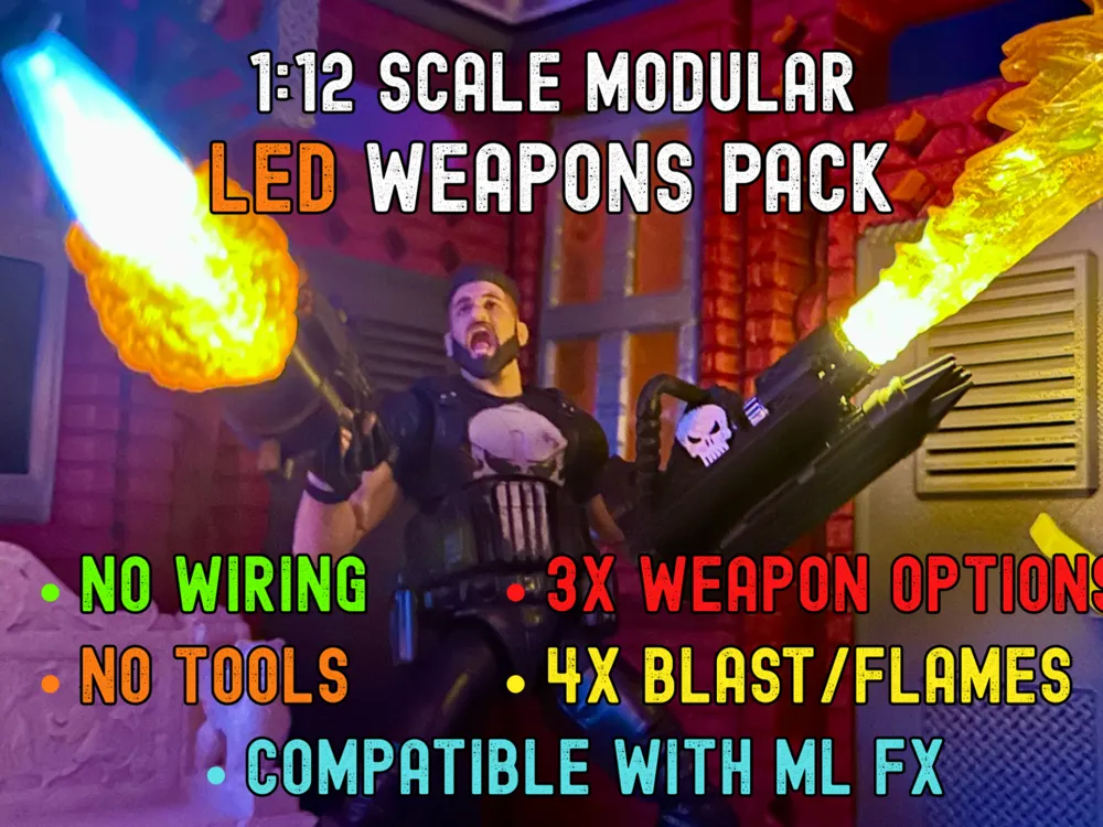LED Modular Weapons Pack, 1:12 Scale - 3D printed Characters, in stock in India