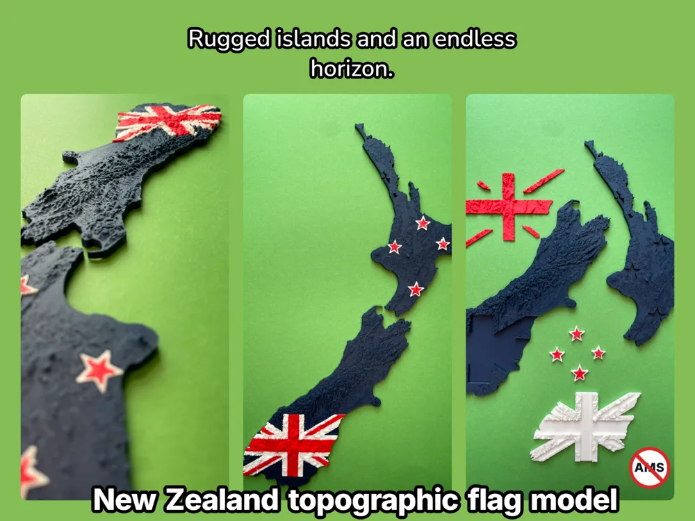 New Zealand topography flag model Aotearoa