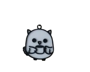 Owl drinking coffee double sided keychain, photo 2 of 3 - Owl drinking coffee double sided keychain Art