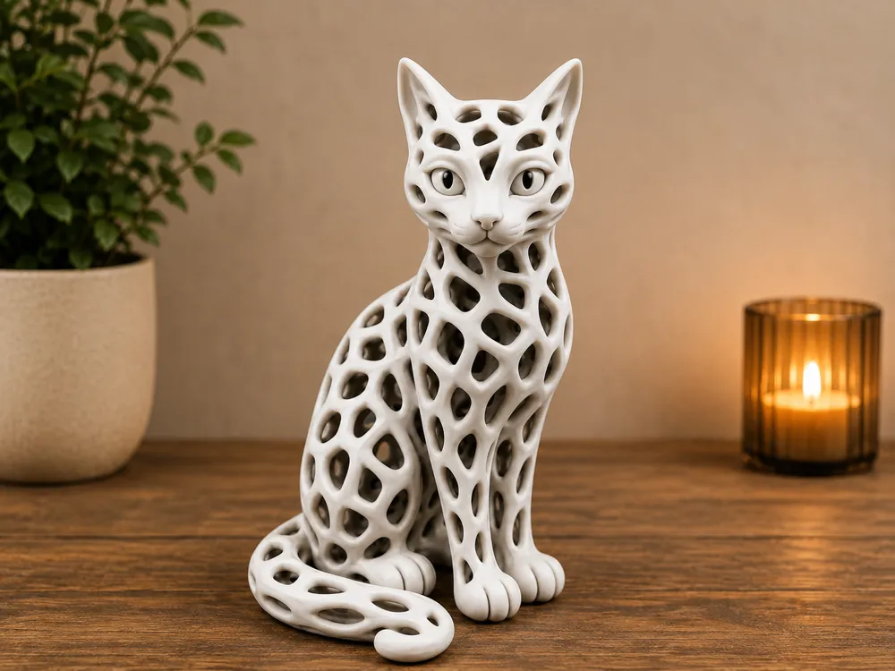 Voronoi Cat, Elegant Hollow Cat Sculpture