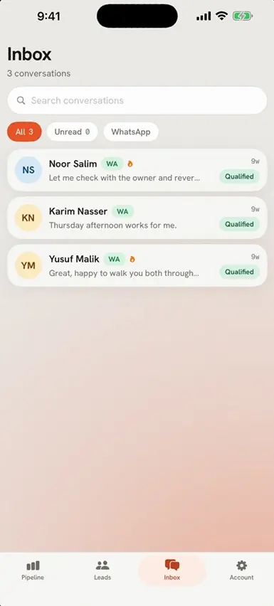 The Inbox with WhatsApp conversations