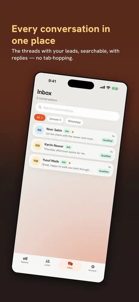 DueDoor app store screenshot: every WhatsApp conversation in one Inbox